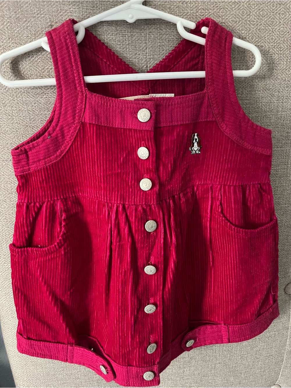 Hush Puppies Girls' Bright Fuchsia Corduroy Button-Front Pinafore
